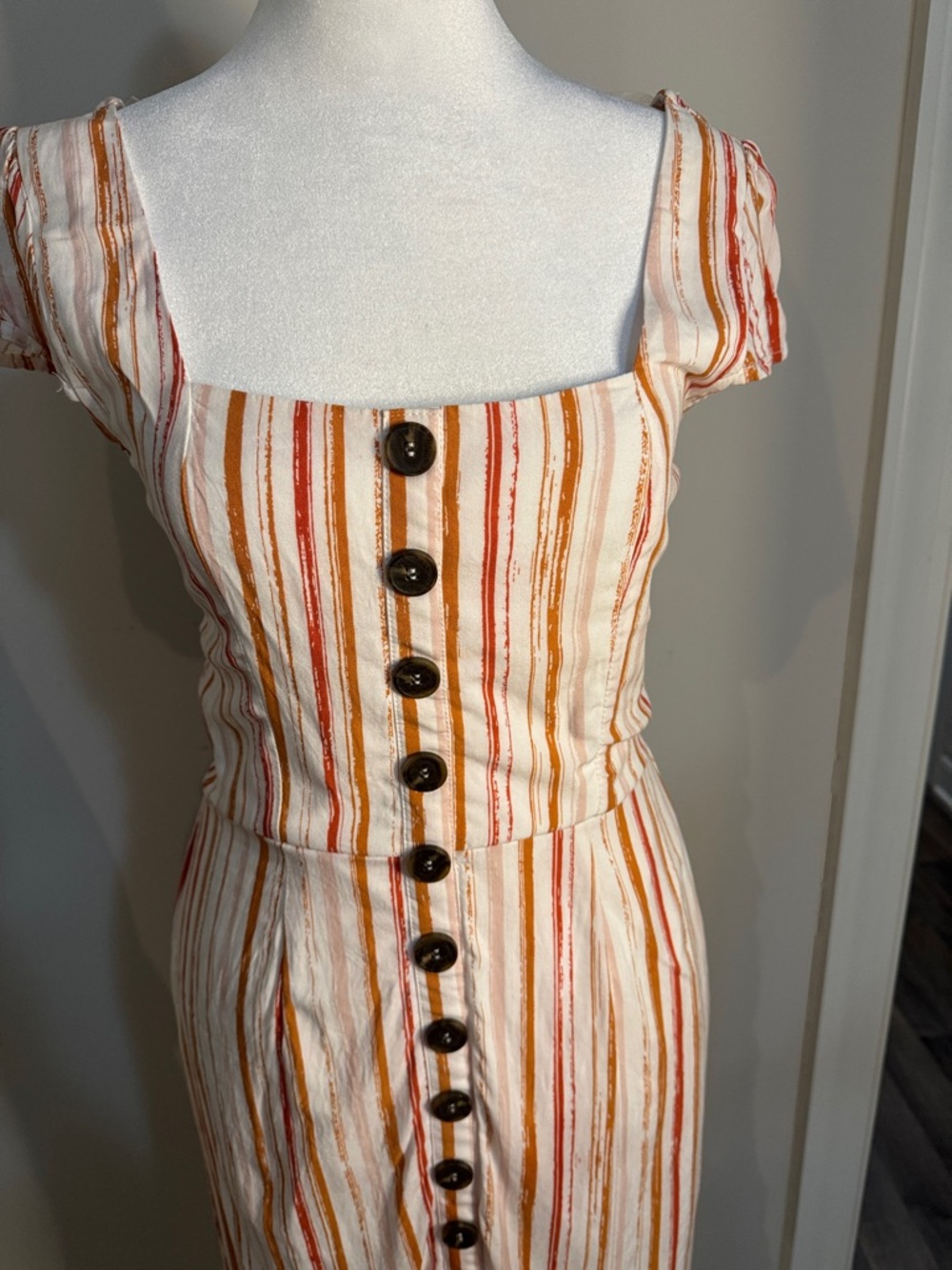 Trixxi Cream Midi Dress with Rust and Tan Stripes - Picture 2 of 5